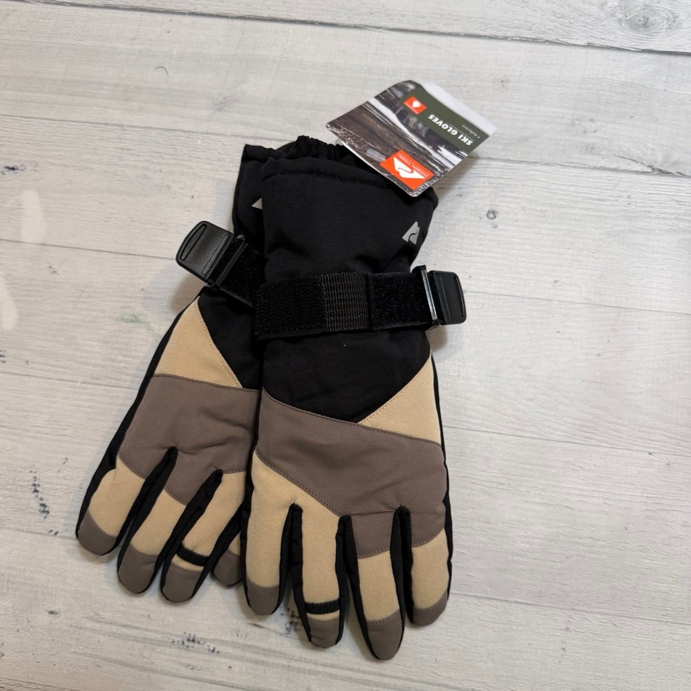 Ozark Trail boys winter ski gloves‎ black beige grey L/XL NEW